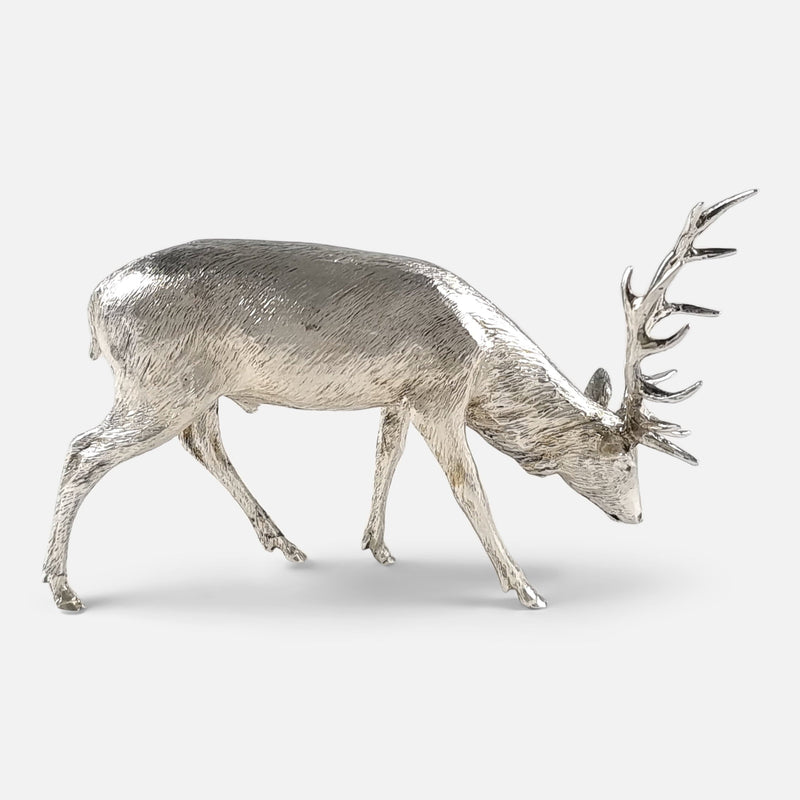 the Elizabeth II sterling silver model stag with head lowered, viewed side on