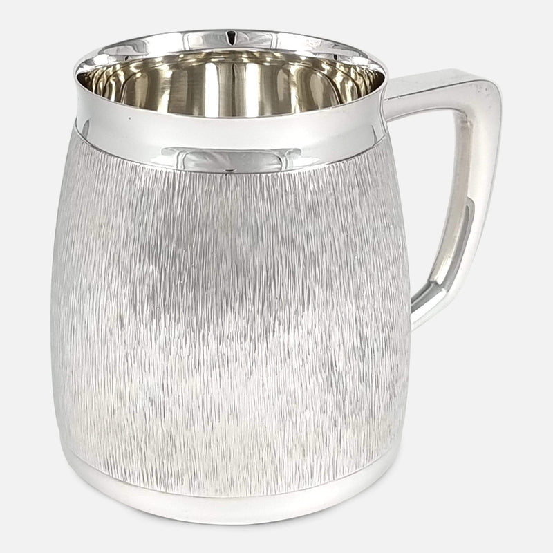 mug viewed with handle angled backwards towards right side