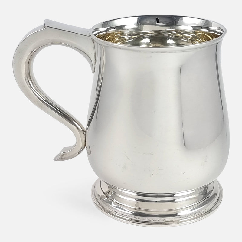 the Wakely & Wheeler sterling silver mug viewed side on