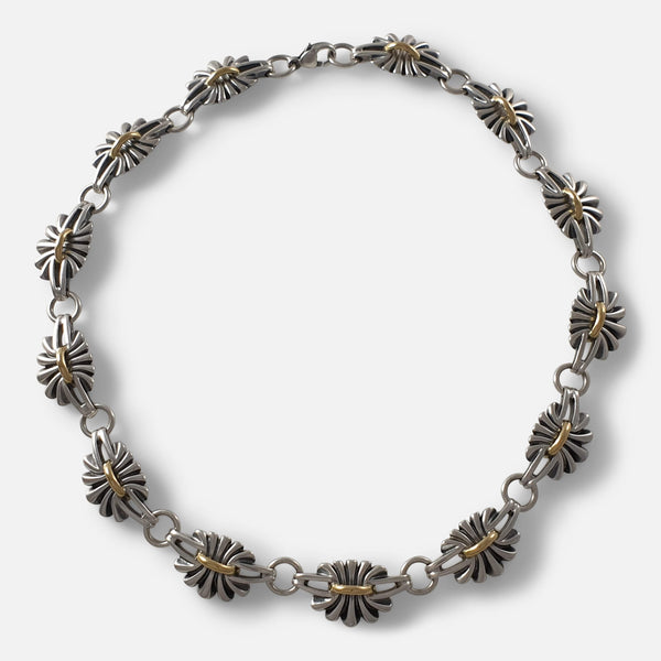 the Georg Jensen sterling silver necklace viewed from above