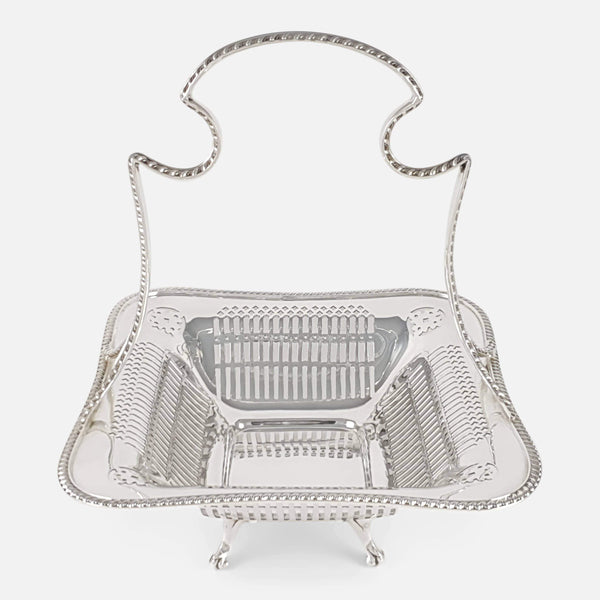 the antique sterling silver basket viewed from the front