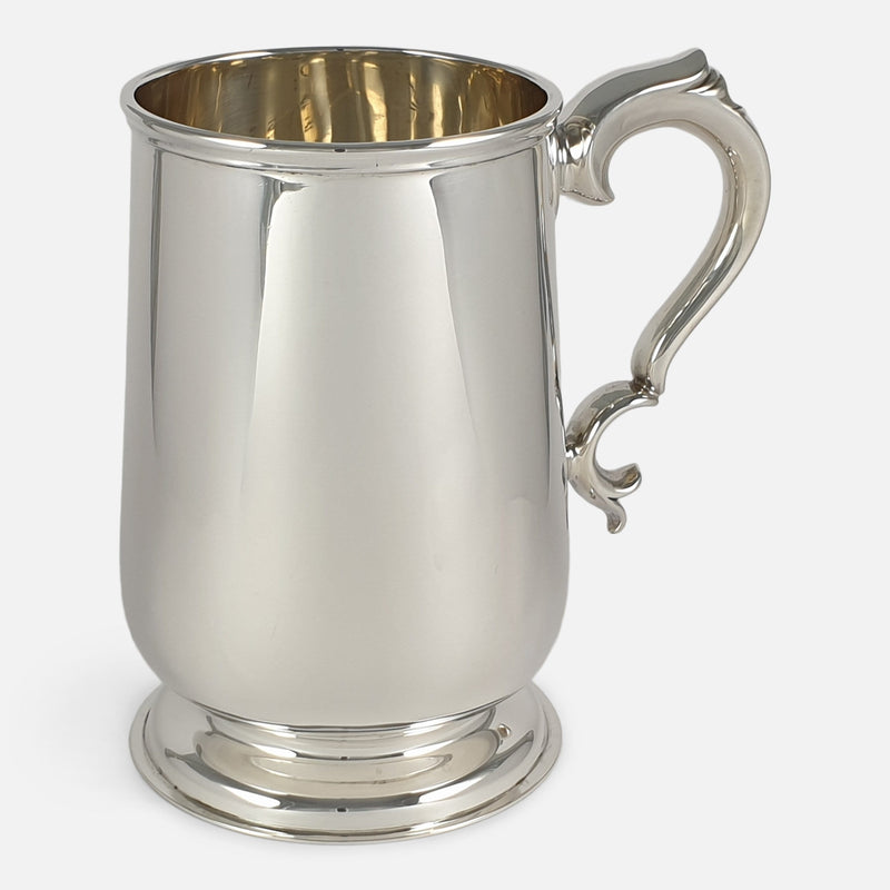 a view of the tankard with handle angled slightly to the back