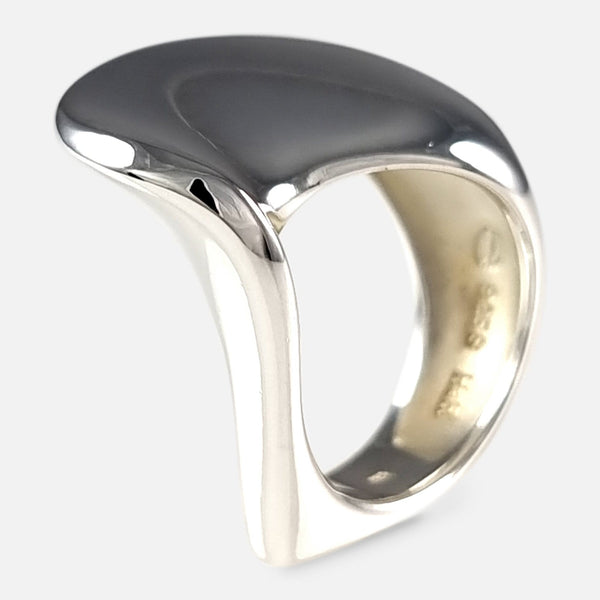 the sterling silver Georg Jensen ring viewed at a slight angle