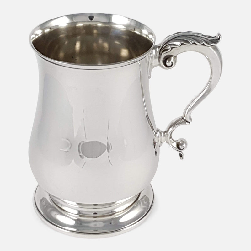 the sterling silver tankard viewed side on