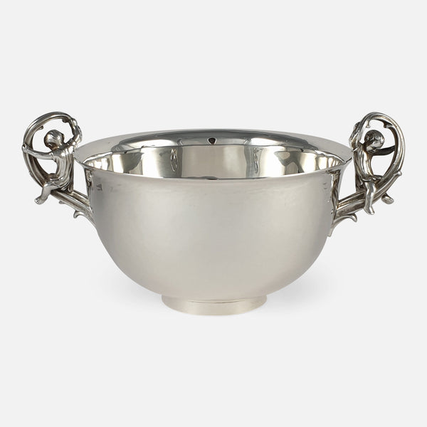 the arts and crafts silver hammered bowl viewed from the front