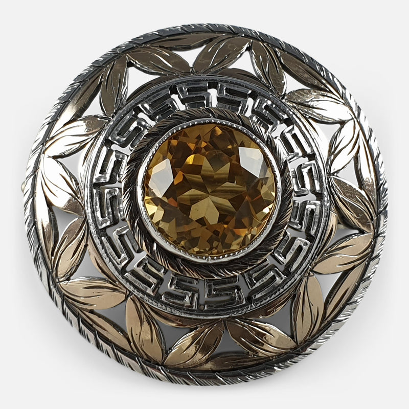 the vintage silver citrine brooch viewed from the front