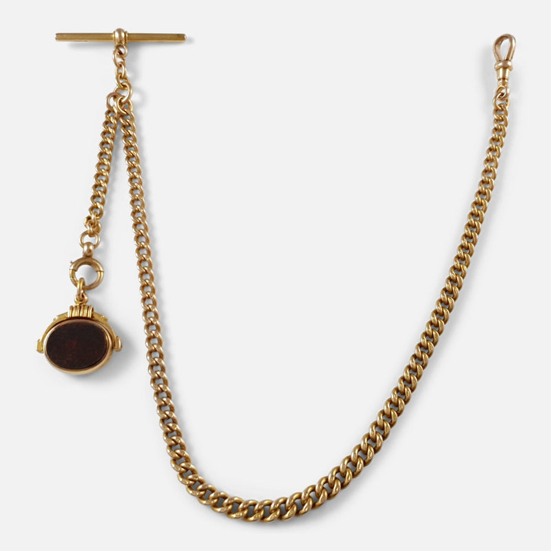 15ct Gold Albert Watch Chain with Bloodstone and Carnelian Fob