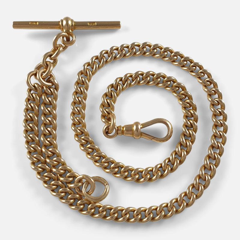the Victorian 18ct yellow gold albert watch chain viewed from above