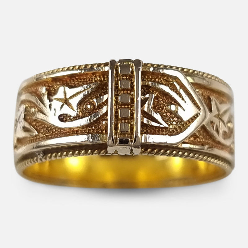 a birds eye view of the gold ring