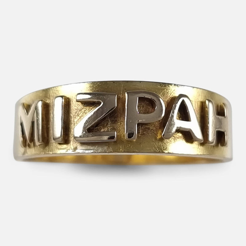 the Victorian 18 carat gold Mizpah ring viewed from above