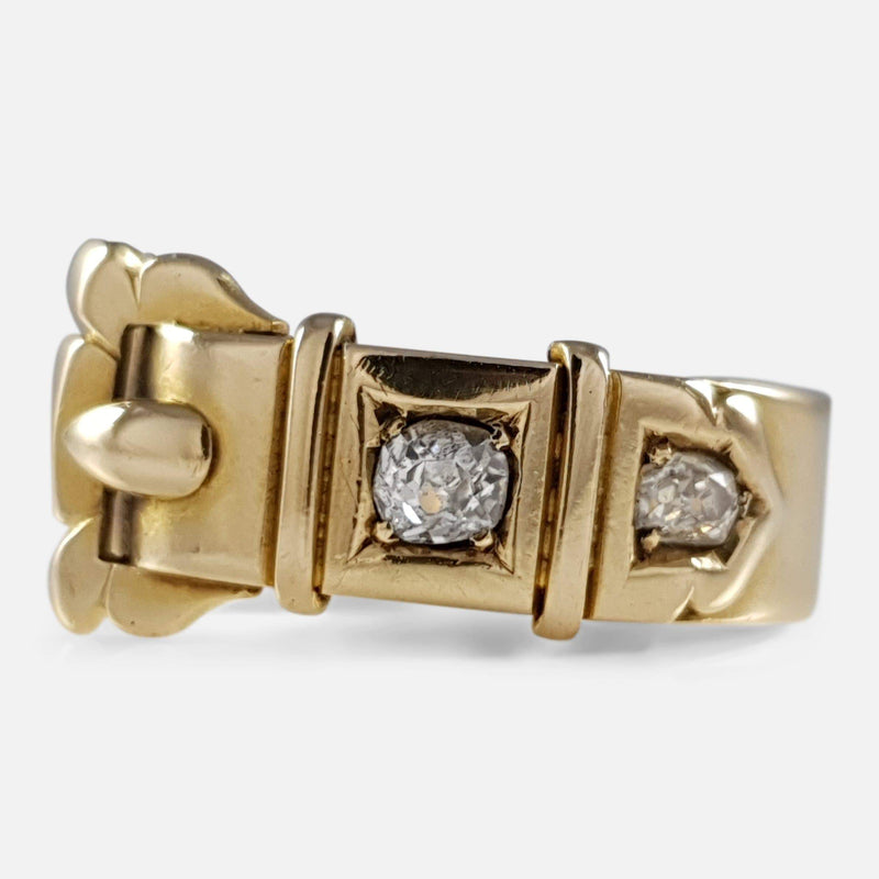 the Victorian 18ct gold and diamond buckle ring viewed from the front