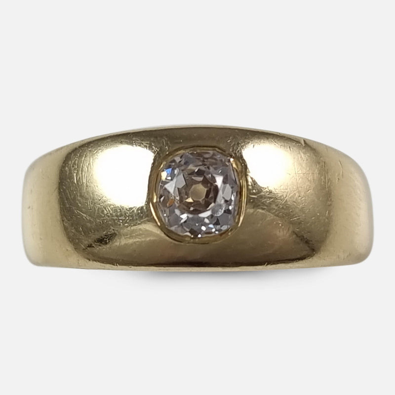 the Victorian 18ct yellow gold diamond solitaire gypsy ring viewed from above