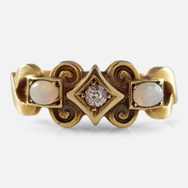 the Victorian 18ct gold diamond and opal ring viewed from the front