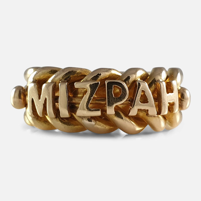 the Victorian 18ct Gold Mizpah Ring viewed from the front