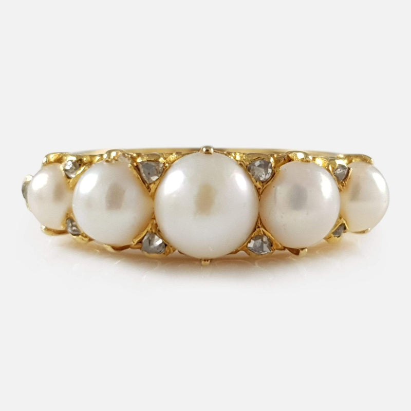 the Victorian 18ct gold pearl and diamond ring viewed from the front