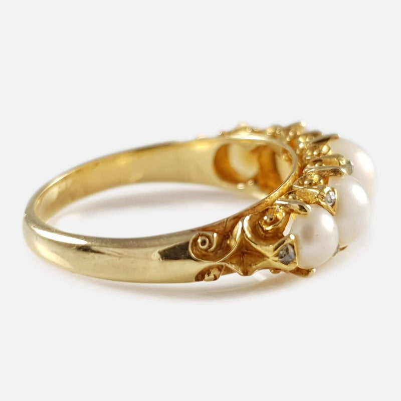 Victorian 18ct Yellow Gold Pearl and Diamond Ring - Argentum Antiques & Collectables