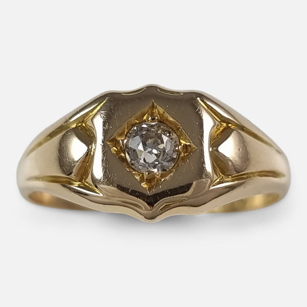 the Victorian 18 carat yellow gold solitaire diamond ring viewed from above