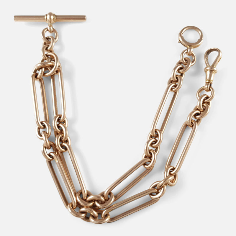 the Victorian 9ct Rose Gold Trombone Link Albert Watch Chain from above