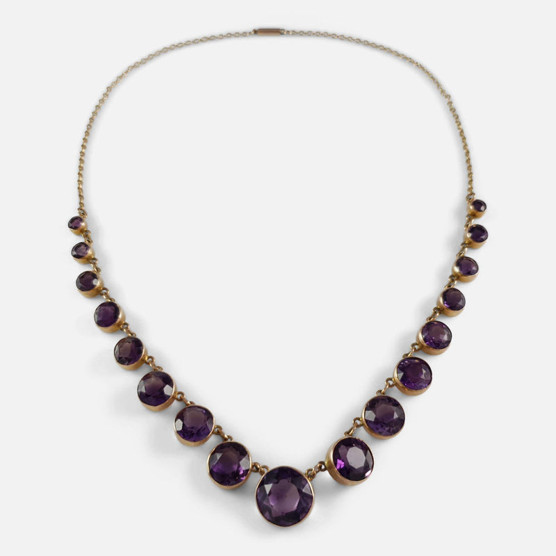 9ct gold amethyst riviere necklace from above