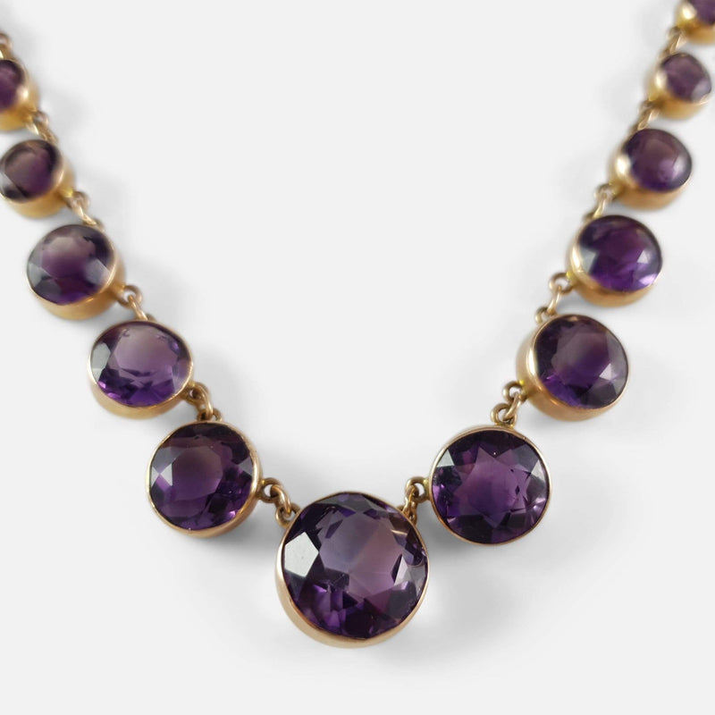 focused on a section of the amethyst necklace