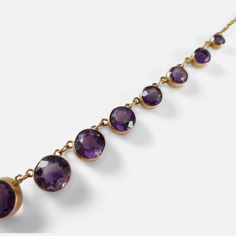 focused on a section of the amethyst necklace