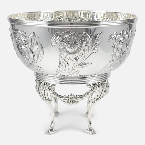 the Victorian Art Nouveau Bowl and stand viewed from the front