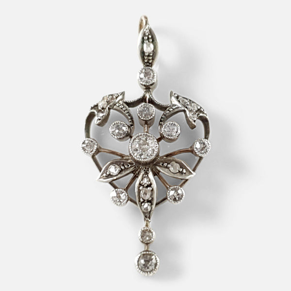 The 1900s Victorian diamond pendant viewed from the front