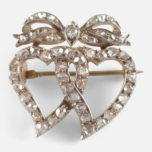 the Victorian diamond witches heart brooch viewed from the front