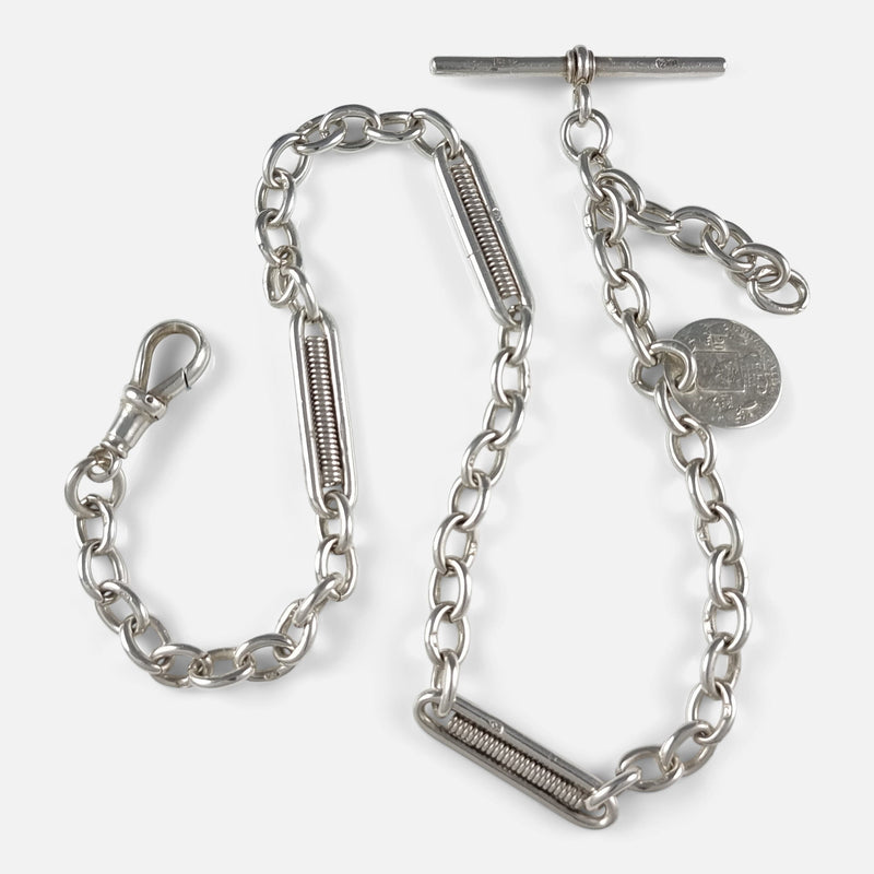 the Victorian sterling silver fancy link Albert watch chain, viewed from above
