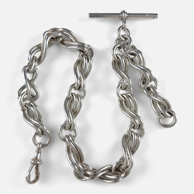 the Victorian sterling silver figure of eight Albert watch chain viewed from above