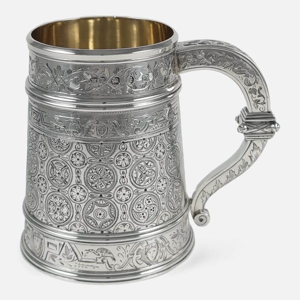 the mug viewed side on with handle pointing to the right