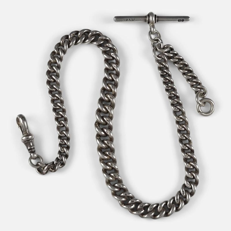 the Victorian sterling silver graduating albert watch chain viewed from above