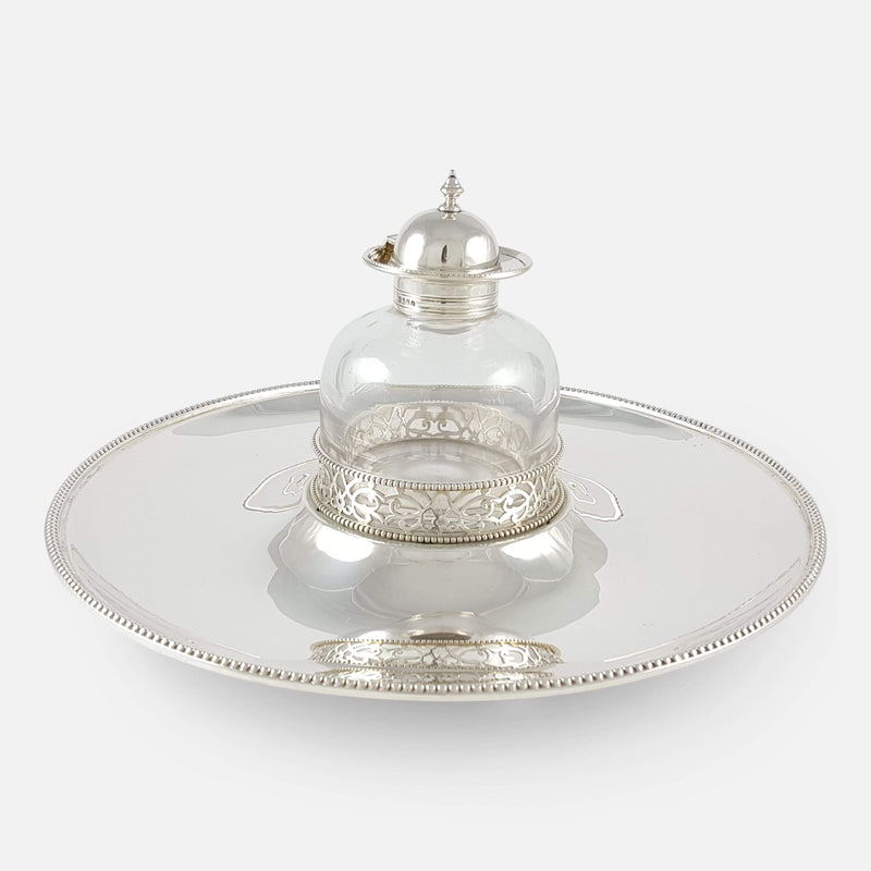 the Victorian Sterling Silver Inkwell and Inkstand view from the front