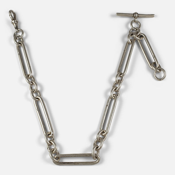 the Victorian sterling silver trombone link Albert watch chain viewed from the front