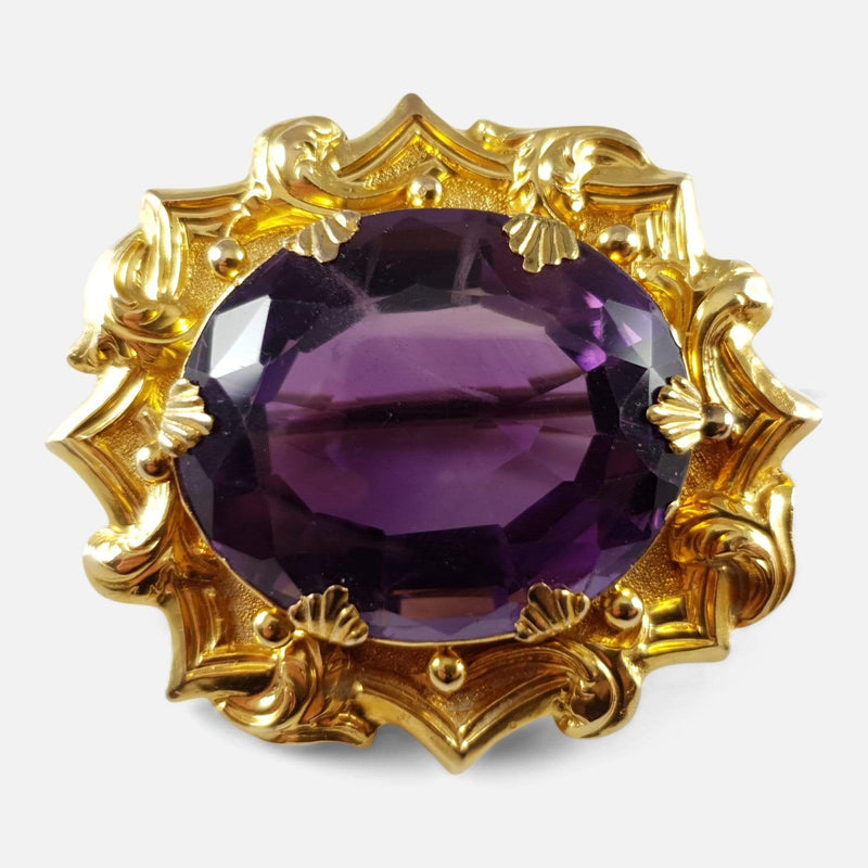 the Victorian gold amethyst brooch viewed from the front