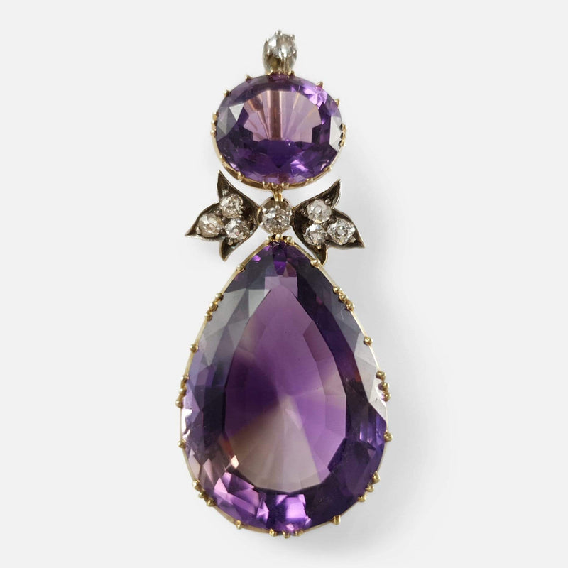 the Antique Victorian amethyst and diamond drop pendant viewed from above
