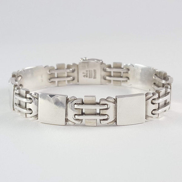the sterling silver bracelet by Georg Jensen viewed from the front