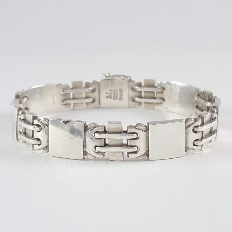 the sterling silver bracelet by Georg Jensen viewed from the front
